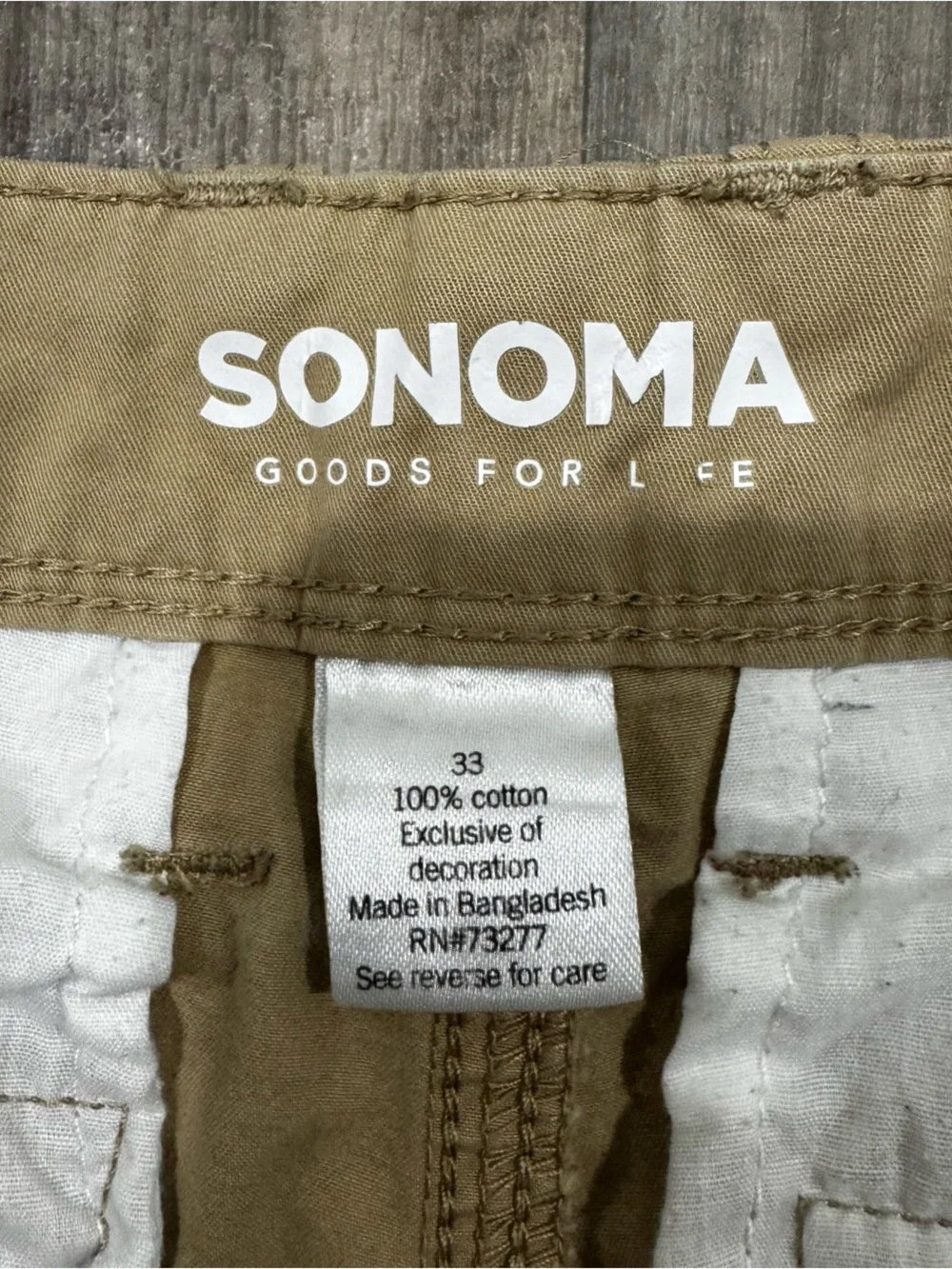 Sonoma Goods For Life Men’s Cargo Shorts Size 33 Khaki Tan Cotton Utility